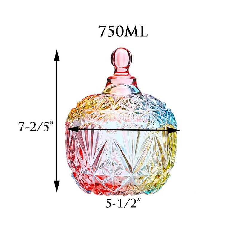 Danmu 1Pc Colorful Glass Storage Jar with Lid Candy Cookie Jar Jewelry Box Buffet Jar Biscuit Containers (750ml / 26oz) - Image 2